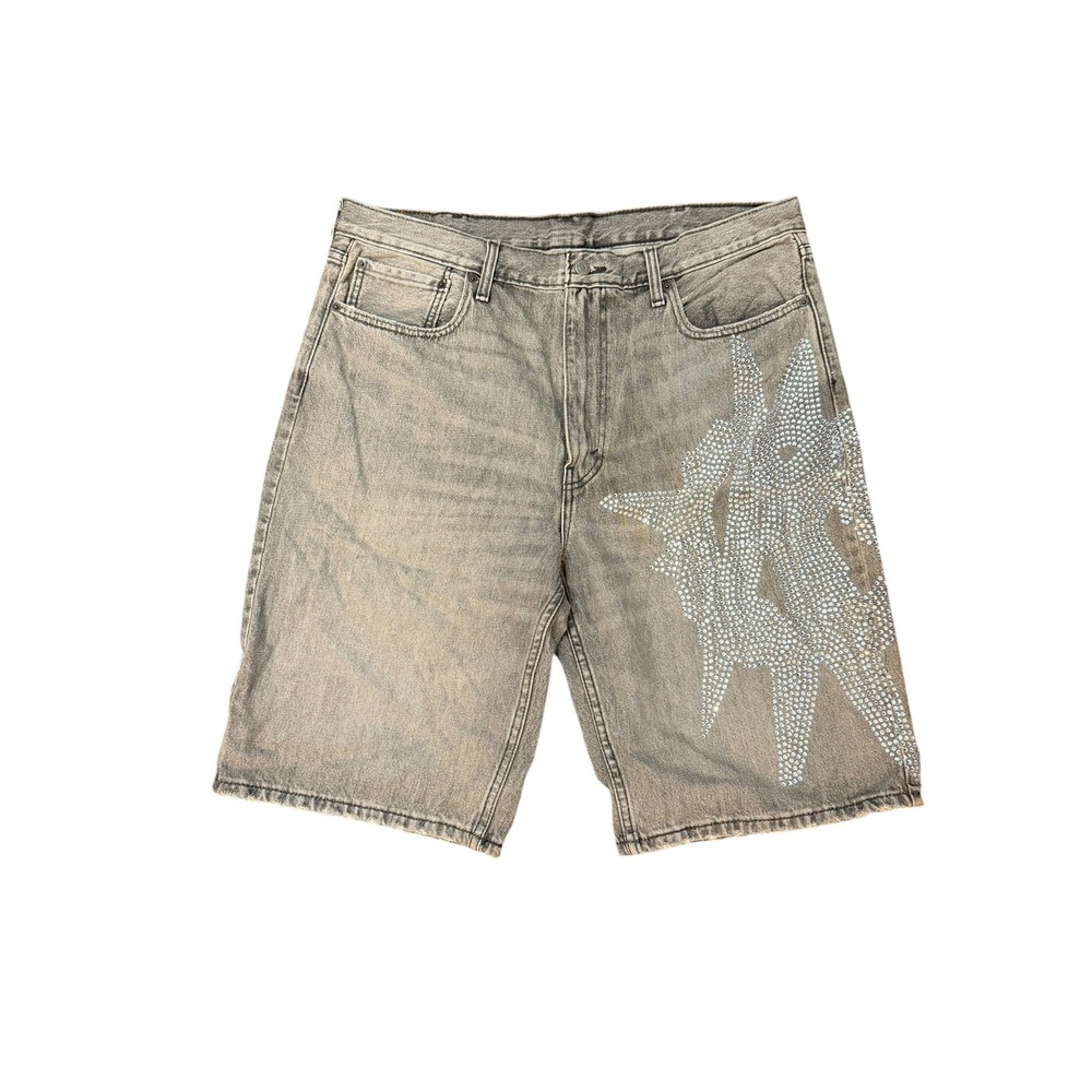 Levis 469 Mens Grey Rhinestone Starburst Denim Shorts W38 Waterless Streetwear
